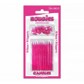 Lot de 10 bougies pailletées fuchsia