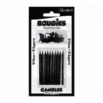 Lot de 10 bougies pailletés noir