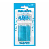 Lot de 10 bougies pailletés bleues