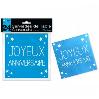 Serviette anniversaire 3 plis bleue