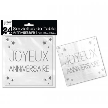 Serviette anniversaire 3 plis Blanc