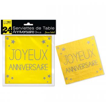 Serviette anniversaire 3 plis jaune