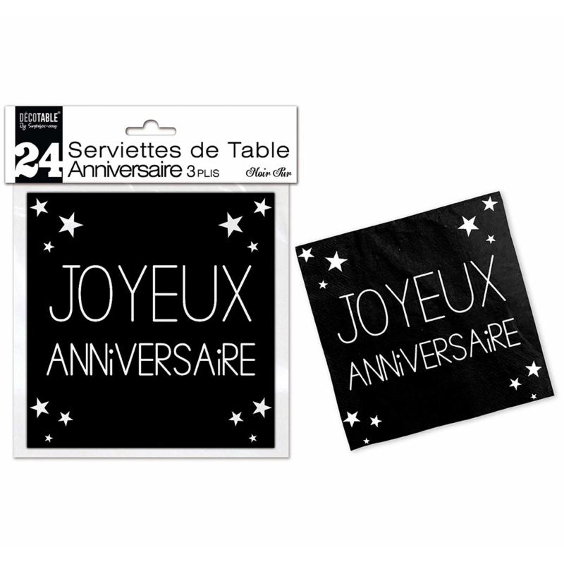 Serviettes anniversaire 3 plis noir - Vaisselle enfants