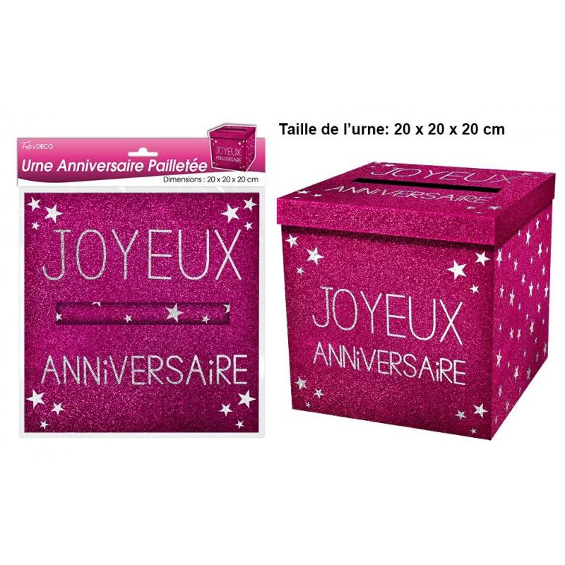 Urne joyeux anniversaire fuchsia - Décoration de salle