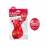 BALLON METAL JOYEUX ANNIVERSAIRE ROUGE X6