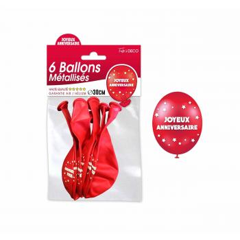 BALLON METAL JOYEUX ANNIVERSAIRE ROUGE X6