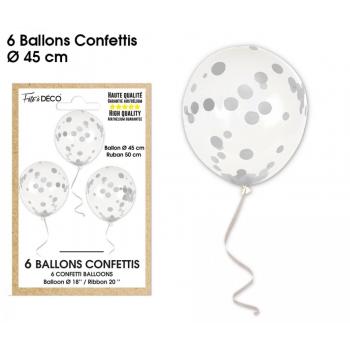 BALLONS CONFETTIS X6 ARGENT