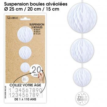 SUSPENSION 3 BOULES TOUS AGES BLANC