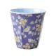 TASSE EN MÉLAMINE RICE - BLEUE IMPRIMÉ FLEURS JAUNES - MEDIUM