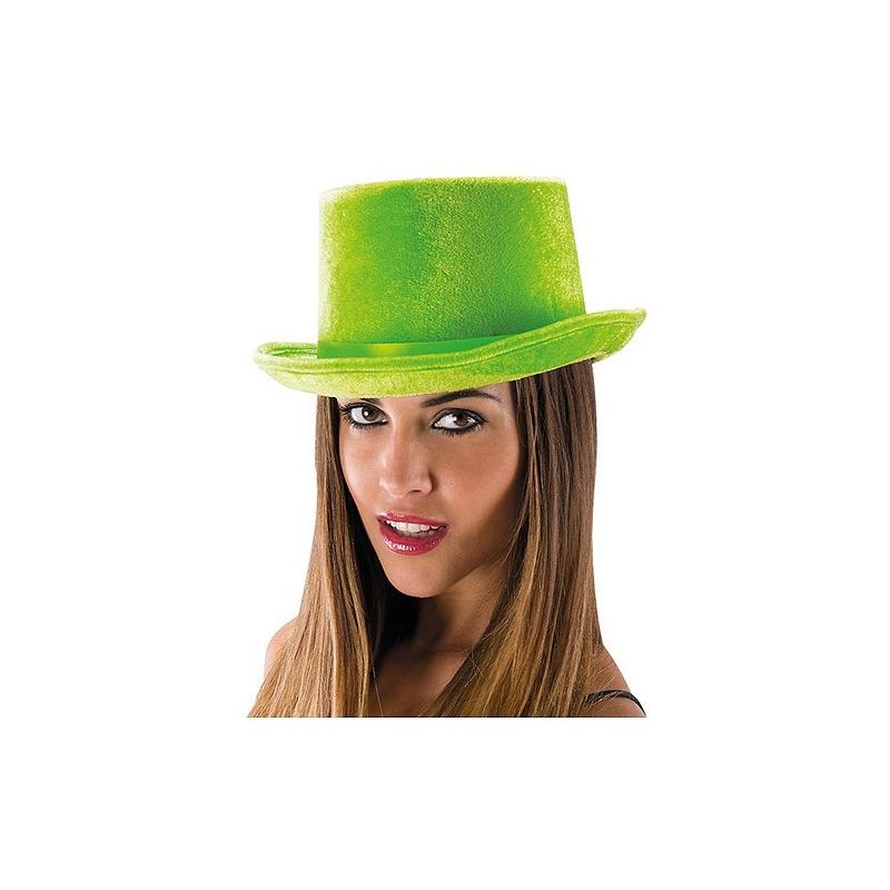 Chapeau haut de forme velours fluo vert