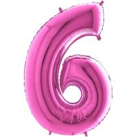 BALLON ALU CHIFFRE 6 FUSHIA 26"66CM