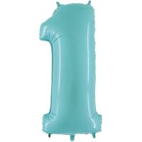 BALLON ALU CHIFFRE 1 BLEU PASTEL 26"66CM