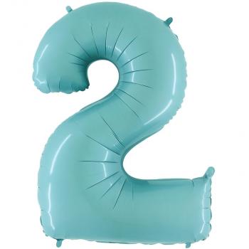 BALLON ALU CHIFFRE 2 BLEU PASTEL 26"66CM