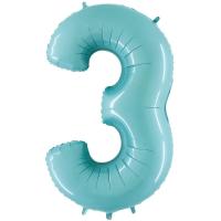 BALLON ALU CHIFFRE 3 BLEU PASTEL 26"66CM