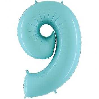 BALLON ALU CHIFFRE 9 BLEU PASTEL 26"66CM