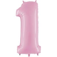 BALLON ALU CHIFFRE 1 ROSE PASTEL 26"66CM