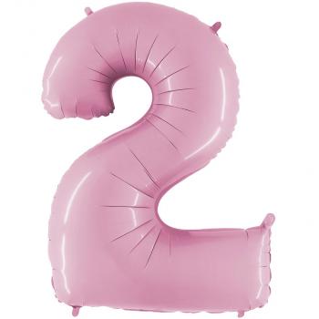 BALLON ALU CHIFFRE 2 ROSE PASTEL 26"66CM