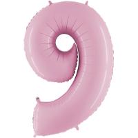 BALLON ALU CHIFFRE 9 ROSE PASTEL 26"66CM