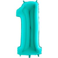 BALLON ALU CHIFFRE 1 TURQUOISE 26"66CM