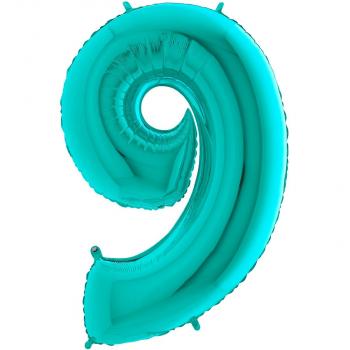 BALLON ALU CHIFFRE 9 TURQUOISE 26"66CM