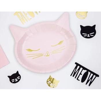 ASSIETTES CARTON TETE DE CHAT ROSE CLAIR 22X20CM X6