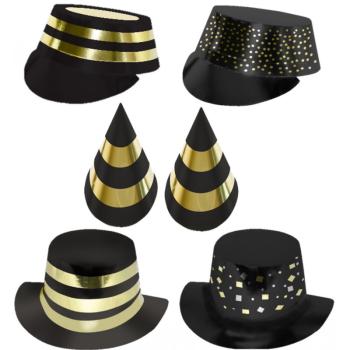 CHAPEAUX EN CARTON NOIR ET OR X12