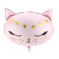 BALLON ALU TETE DE CHAT ROSE CLAIR 48X36CM