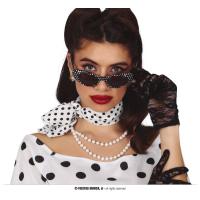 ENSEMBLE ANNEES 50 BLANC ET NOIR (foulard, lunettes, collier, gants)