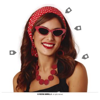 ENSEMBLE ANNEES 50 ROUGE ET BLANC (bandeau, bijoux, lunettes)