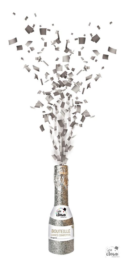 Bouteille canon a confettis papier argent 16cm - Nouvel An - Décoration-Fête
