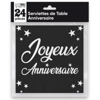 SERVIETTES ANNIVERSAIRE NOIRES METALLISEES X24