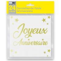 SERVIETTES ANNIVERSAIRE OR METALLISEES X24