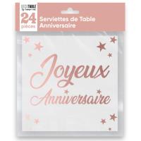 SERVIETTES ANNIVERSAIRE ROSE GOLD METALLISEES X24