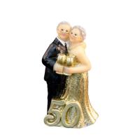 COUPLE RESINE NOCES D'OR VERRE A LA MAIN 4,6X3,2X8,6CM