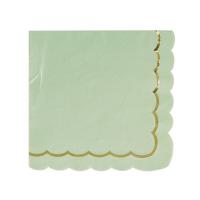 SERVIETTES FESTONNEES VERT SAUGE ET OR 33X33CM X16