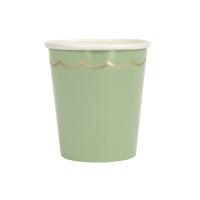 GOBELETS FESTONNES VERT SAUGE ET OR 200ML X8