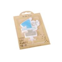 BOUGIE 1ER ANNIVERSAIRE BLEU ET PAILLETTES OR 10X8CM+ BOBECHE