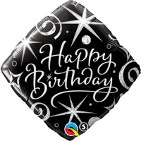 BALLON ALU CARRE HAPPY BIRTHDAY NOIR ET GRIS 18" 46cm