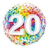 BALLON ALU 20 ANS CONFETTIS 18" 46cm