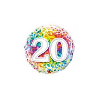 BALLON ALU 20 ANS CONFETTIS 18" 46cm