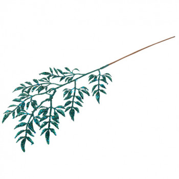 BRANCHE DE FEUILLAGE PAILLETTES EMERAUDE 65CM